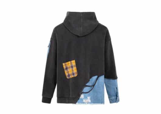 Aventen Pin Denim Multiple Patch Zip Hoodie Black - Image 2