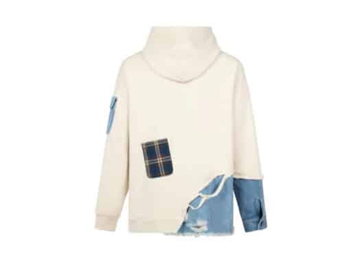 Aventen Pin Denim Multiple Patch Zip Hoodie Cream - Image 2