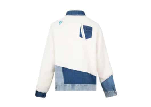 Aventen Pin Denim Patchwork Fleece Jacket White - Image 2