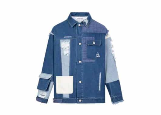 Aventen Pin Denim Patchwork Jacket Blue
