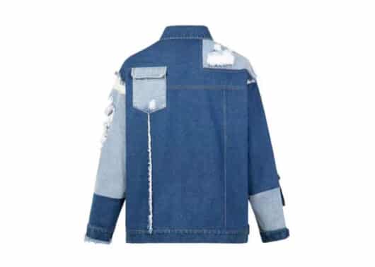 Aventen Pin Denim Patchwork Jacket Blue - Image 2