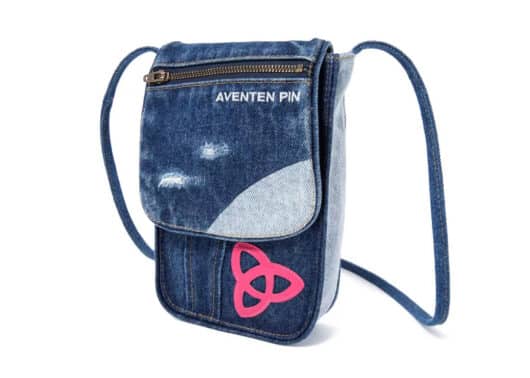Aventen Pin Denim Patchwork Shoulder Bag Blue - Image 3