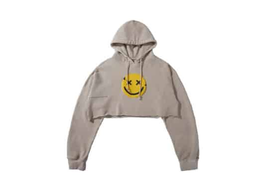 Nervis Smile Puff Print Cropped Hoodie Tan