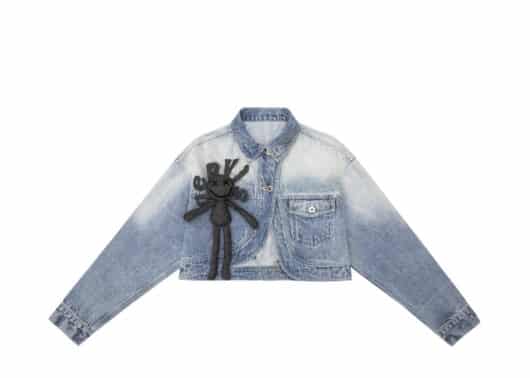 Nervis Smiley Doll Cropped Denim Jacket Blue