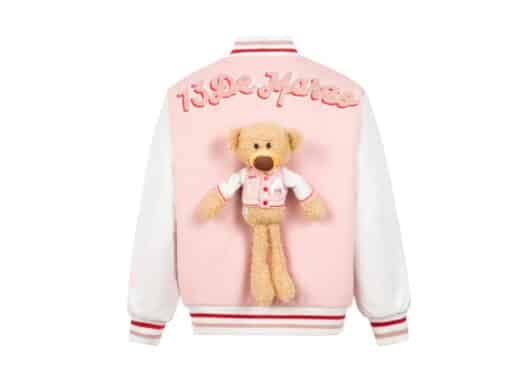13De Marzo Bear Wearing Baseball Jacket Pink