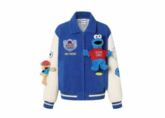 13De Marzo x Sesame Street Cookie Monster Bear Baseball Fleece Jacket Blue