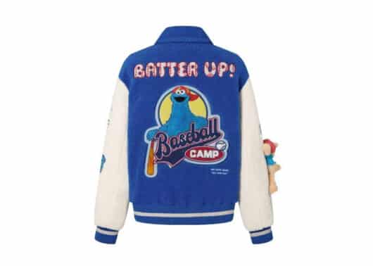 13De Marzo x Sesame Street Cookie Monster Bear Baseball Fleece Jacket Blue - Image 2