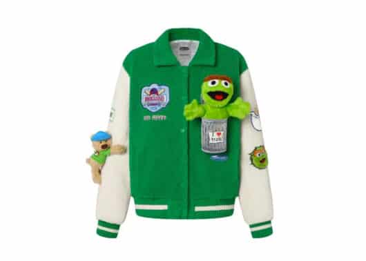 13De Marzo x Sesame Street Oscar Bear Baseball Fleece Jacket Green