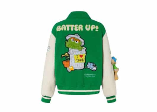 13De Marzo x Sesame Street Oscar Bear Baseball Fleece Jacket Green - Image 2