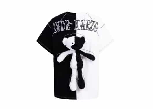 13De Marzo Monochrome Teddy Bear Patchwork Tee Black/White