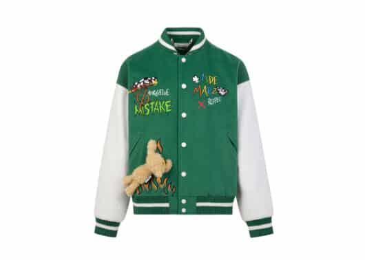 13De Marzo Street Graffiti Slang Bear Baseball Jacket Green