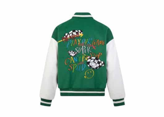 13De Marzo Street Graffiti Slang Bear Baseball Jacket Green - Image 2