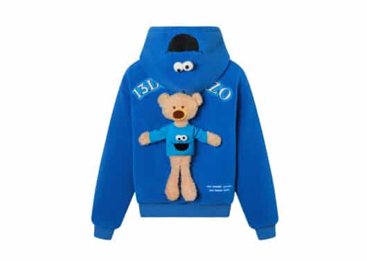 13De Marzo x Sesame Street Cookie Monster Bear Fleece Hoodie Blue