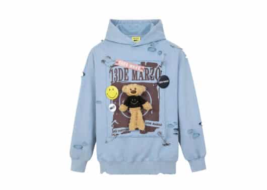 13De Marzo x Smiley Broken Pin Badge Bear Hoodie Blue