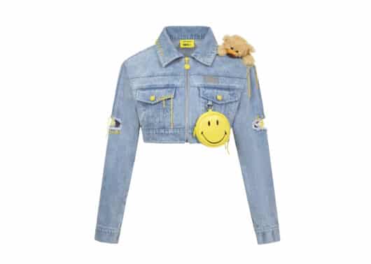 13De Marzo x Smiley Broken Suture Short Denim Jacket Blue