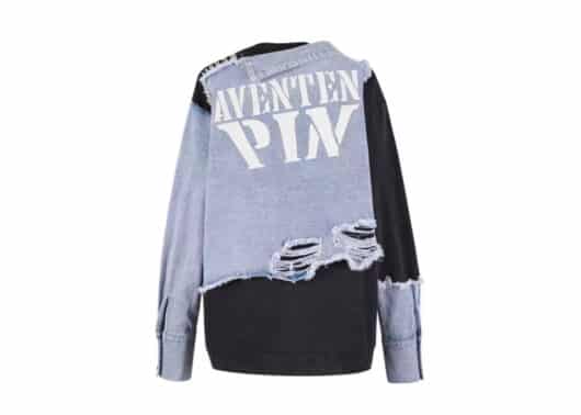 Aventen Pin Denim Shirt Deconstructed Sweatshirt Black - Image 2