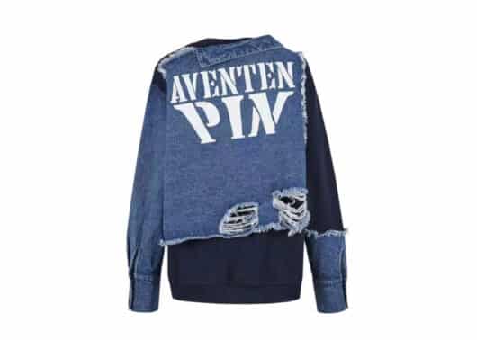 Aventen Pin Denim Shirt Deconstructed Sweatshirt Blue - Image 2