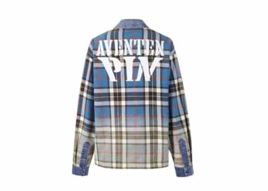 Aventen Pin Ripped Plaid Patch Denim Shirt Blue - Image 2