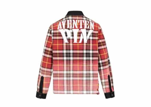 Aventen Pin Ripped Plaid Patch Denim Shirt Red - Image 2