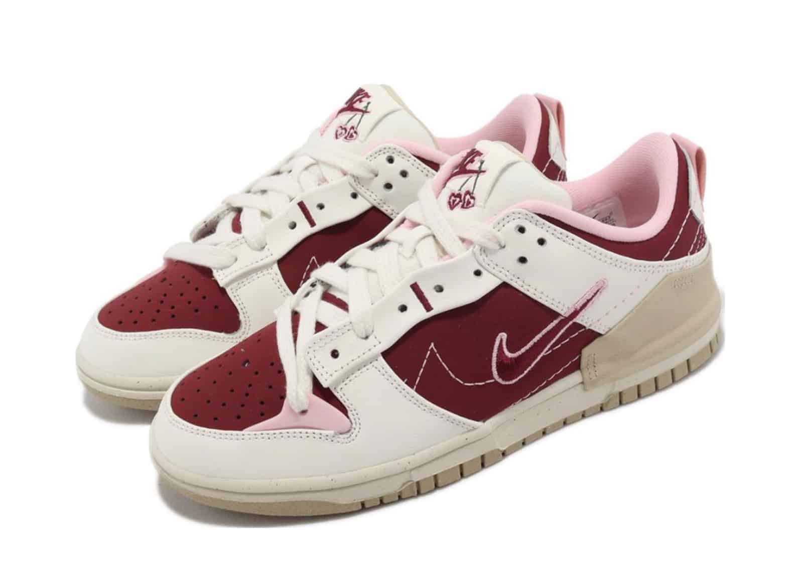 thumbnail image 2 of Nike Air Dunk Low Valentines Day White Red Suede FQ7056-100 Women 10 2 of 11