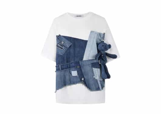 13De Marzo Bear Denim Multi Pocket Tee White front view