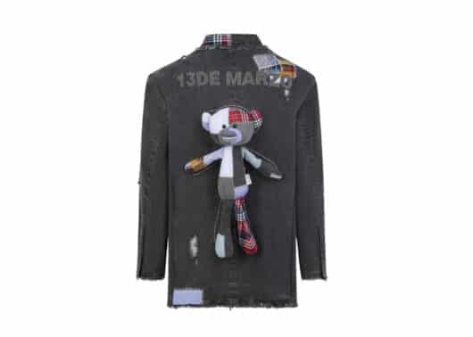 13De Marzo Bear Patch Suture Denim Suit Black back view