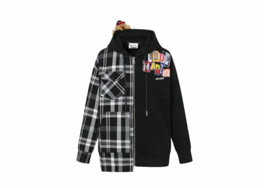 13De Marzo Clipping Logo Plaid Zip Hoodie Black front view