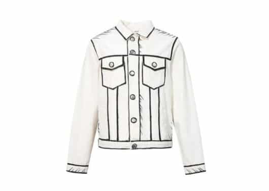 13De Marzo Teddy Bear 2D Hand-drawn Denim Jacket White front view