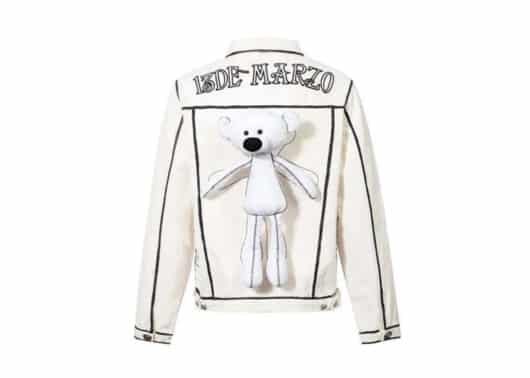 13De Marzo Teddy Bear 2D Hand-drawn Denim Jacket White back view