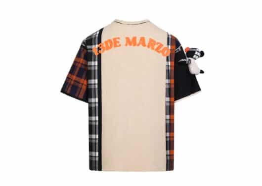 13De Marzo Vintage Plaid Patch Tee Beige/Black - Image 2