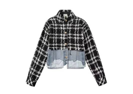 Charlie Luciano Tweed Denim Panelled Cropped Shirt Black 3241