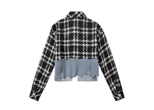 Charlie Luciano Tweed Denim Panelled Cropped Shirt Black 3241 - Image 2