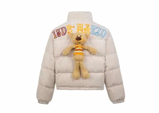 13De Marzo Towel Embroidery Bear Down Jacket Cream back view