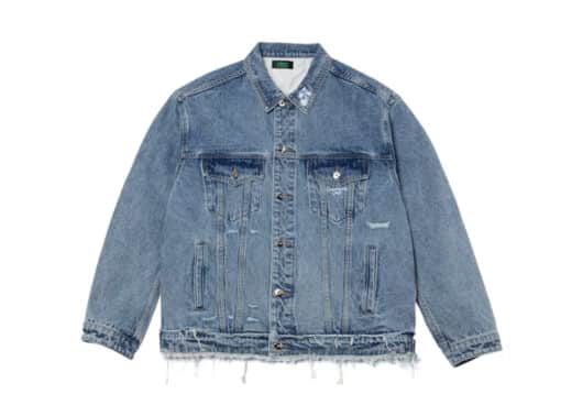 A Few Good Kids Embroidered Logo Distressed Denim Jacktet Blue front view