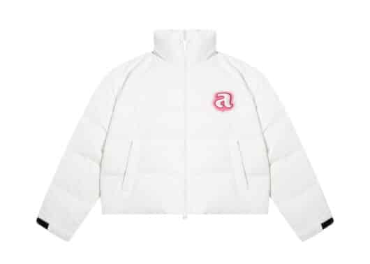 A Few Good Kids Glowing Effect Logo Puffer Jacket White front view
