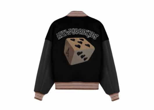A Few Good Kids Love Poker Dice Logo Baseball Jacket Black back view