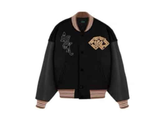A Few Good Kids Love Poker Dice Logo Baseball Jacket Black front view