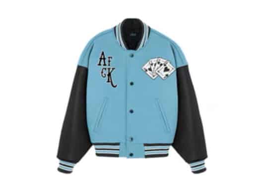 A Few Good Kids Love Poker Dice Logo Baseball Jacket Blue front view