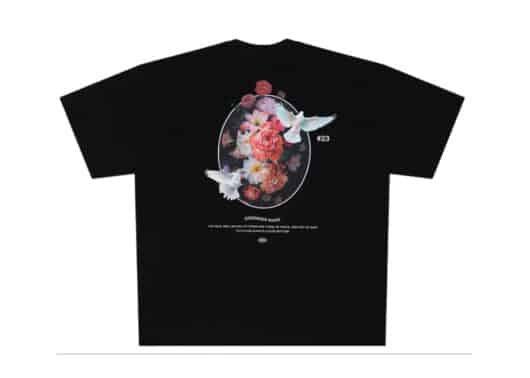 A Few Good Kids Pigeon Flower Print Tee Black back view