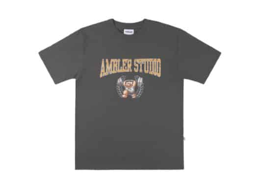 Ambler Weight Lifting Bear Tee Dark Grey AS1007 front view