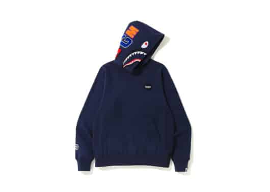 BAPE Shark Emblem Pullover Hoodie Navy front view