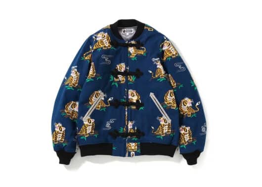 BAPE Tiger Pattern Cotton Jacket Navy Grey front view