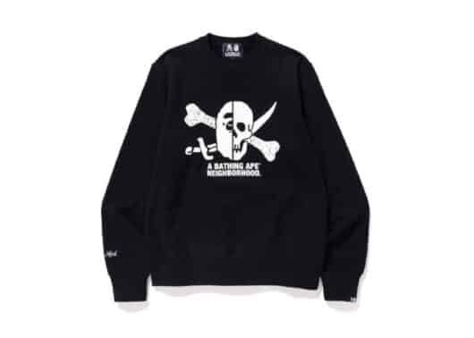 BAPE x Neighborhood Ape & Skull Crewneck Black front view