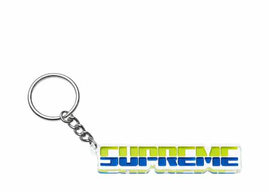 Supreme Split Logo Keychain Blue Yellow front view