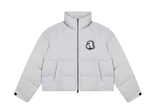 A Few Good Kids Glowing Effect Logo Puffer Jacket Grey front view
