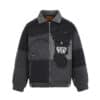 Aventen Pin Denim Distressed Puffer Jacket Black front view