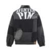 Aventen Pin Denim Distressed Puffer Jacket Black back view