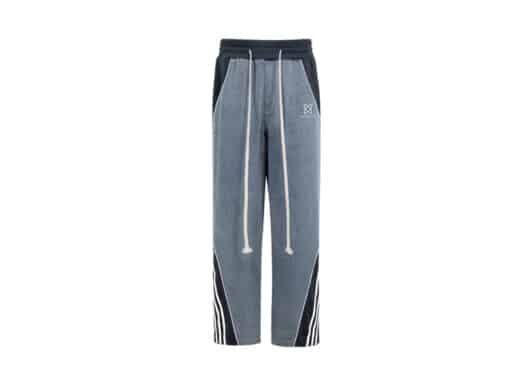 Aventen Pin Denim Patchwork Pants Blue front view