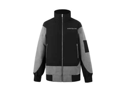 Aventen Pin Denim Patchwork Puffer Jacket Black front view