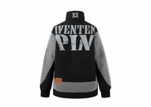 Aventen Pin Denim Patchwork Puffer Jacket Black back view